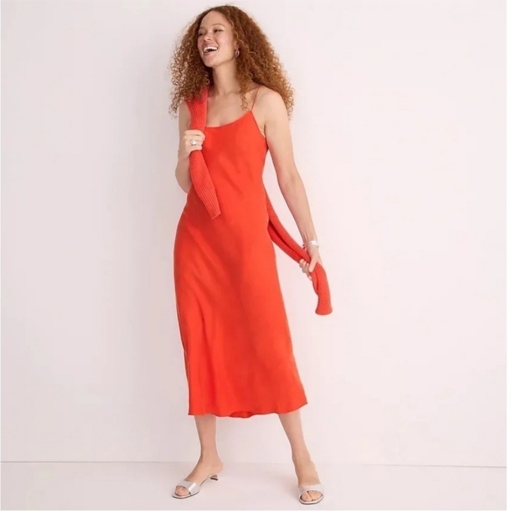 JCrew Gwyneth Cupro Blend Maxi Slip Dress Ripe Persimmon
